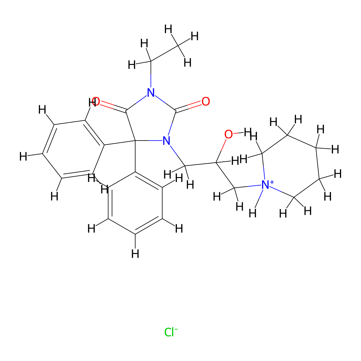 2,4-Imidazolidinedione, 5,5-diphenyl-3-ethyl-1-(2-hydroxy-3-(1-piperidinyl)propyl)-, monohydrochloride molecular structure, CAS 110427-55-9