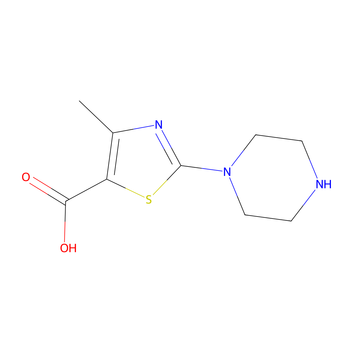4-Methyl-2-(piperazin-1-yl)thiazole-5-carboxylic acid molecular structure, CAS 1104278-96-7