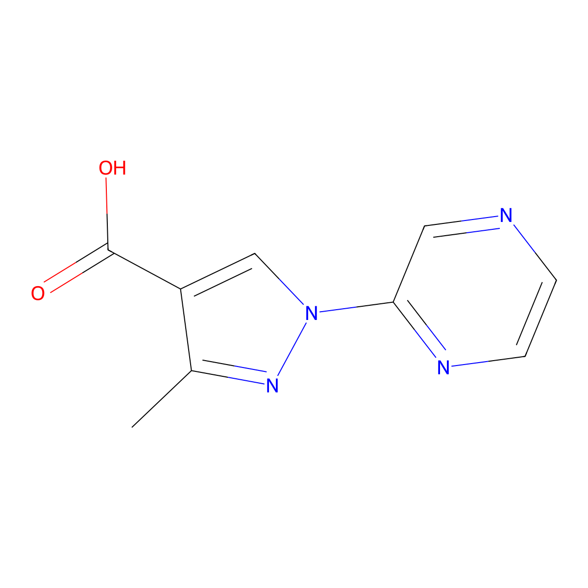 3-methyl-1-(pyrazin-2-yl)-1H-pyrazole-4-carboxylic acid molecular structure, CAS 1104281-67-5