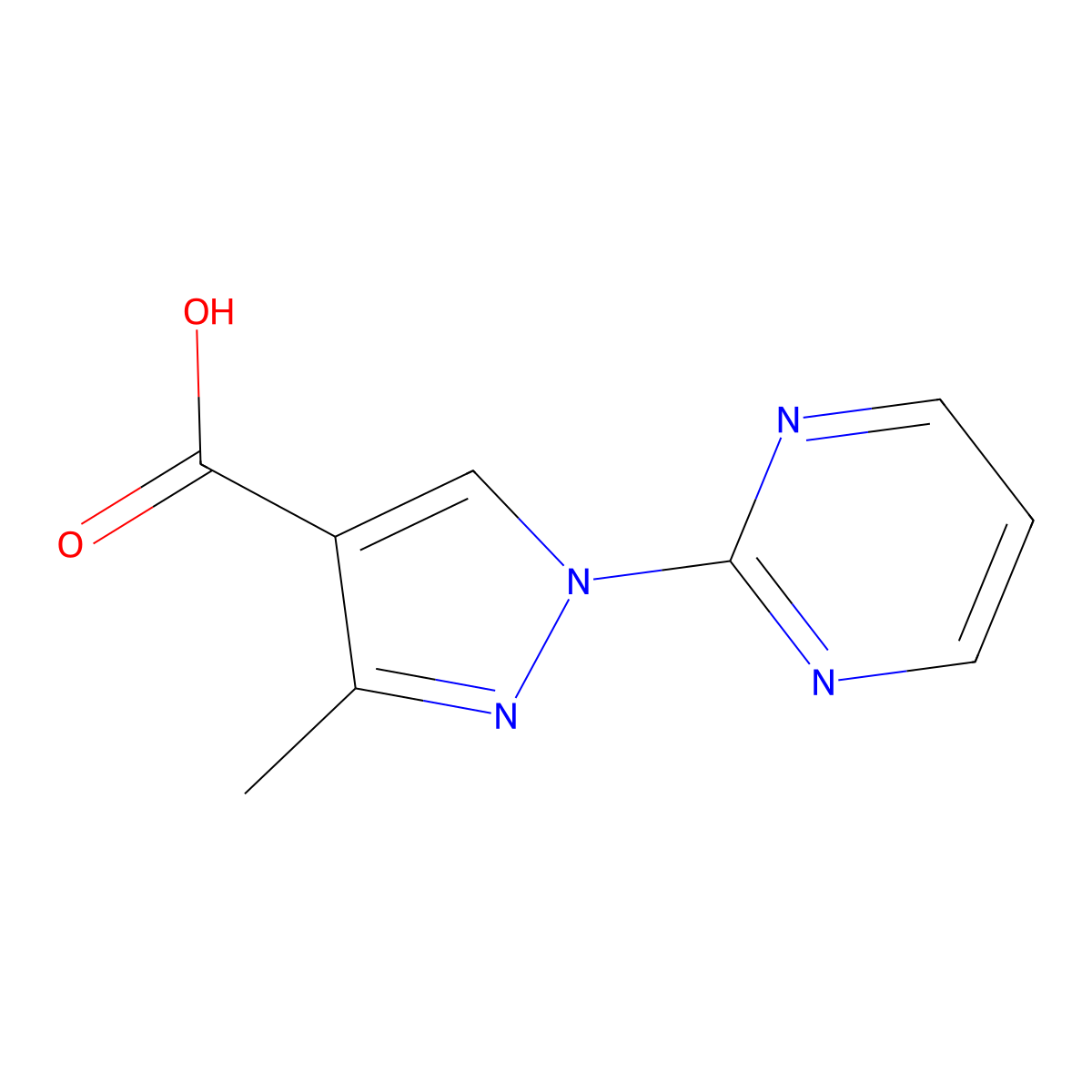 3-methyl-1-(pyrimidin-2-yl)-1H-pyrazole-4-carboxylic acid molecular structure, CAS 1104281-75-5