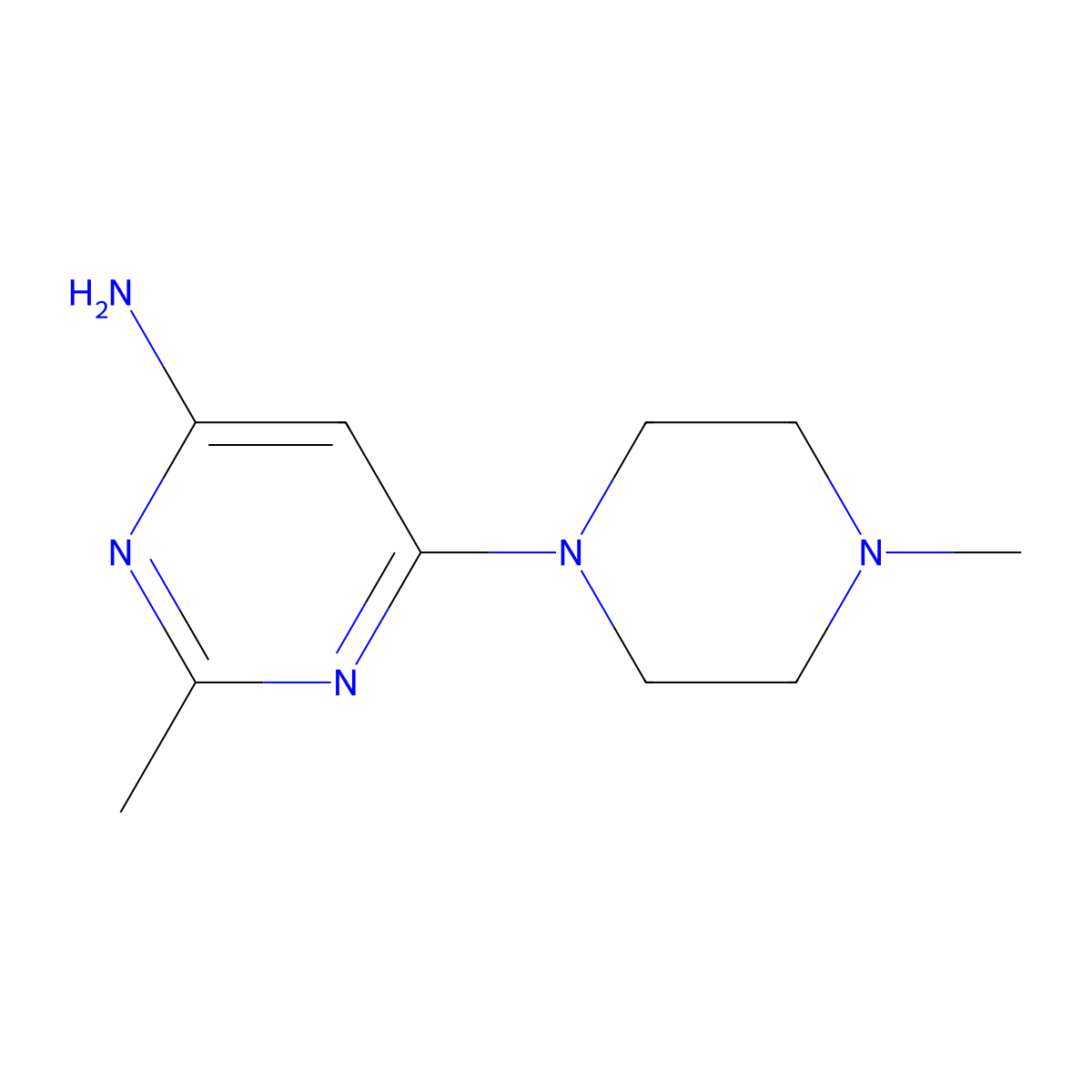 2-Methyl-6-(4-methylpiperazin-1-yl)pyrimidin-4-amine molecular structure, CAS 1104376-15-9