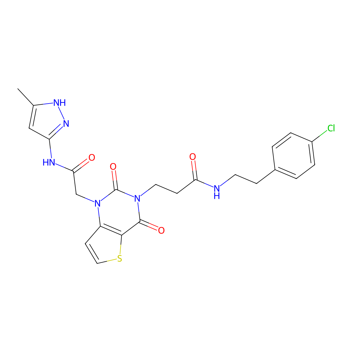 N-[2-(4-chlorophenyl)ethyl]-3-(1-{[(3-methyl-1H-pyrazol-5-yl)carbamoyl]methyl}-2,4-dioxo-1H,2H,3H,4H-thieno[3,2-d]pyrimidin-3-yl)propanamide molecular structure, CAS 1104401-00-4