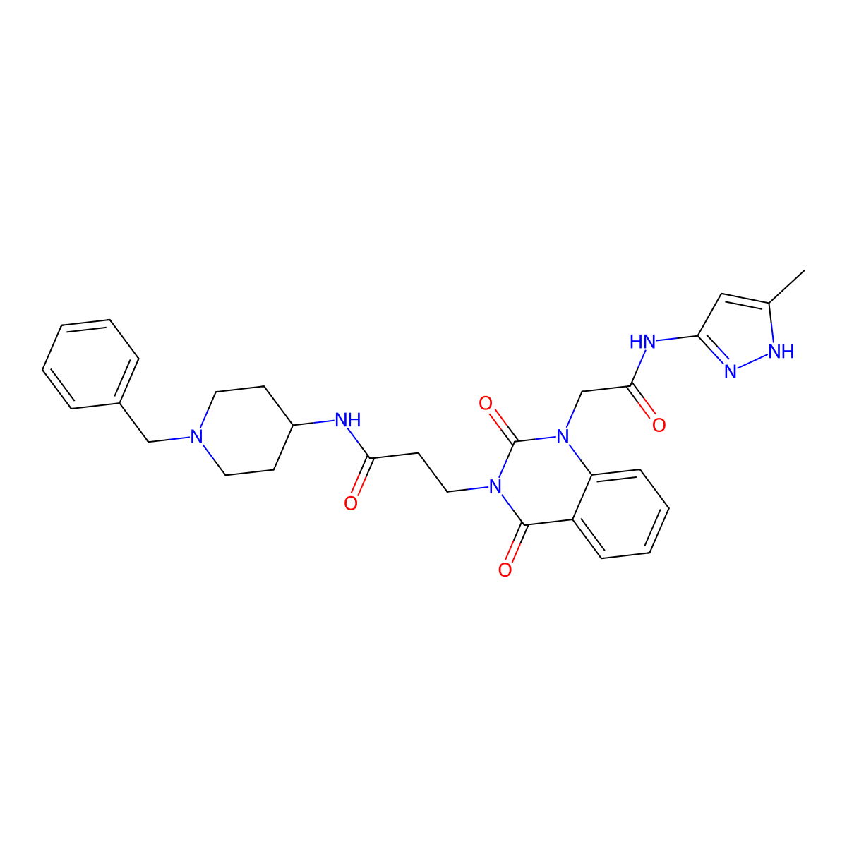 N-(1-benzylpiperidin-4-yl)-3-(1-(2-((3-methyl-1H-pyrazol-5-yl)amino)-2-oxoethyl)-2,4-dioxo-1,2-dihydroquinazolin-3(4H)-yl)propanamide molecular structure, CAS 1104402-32-5