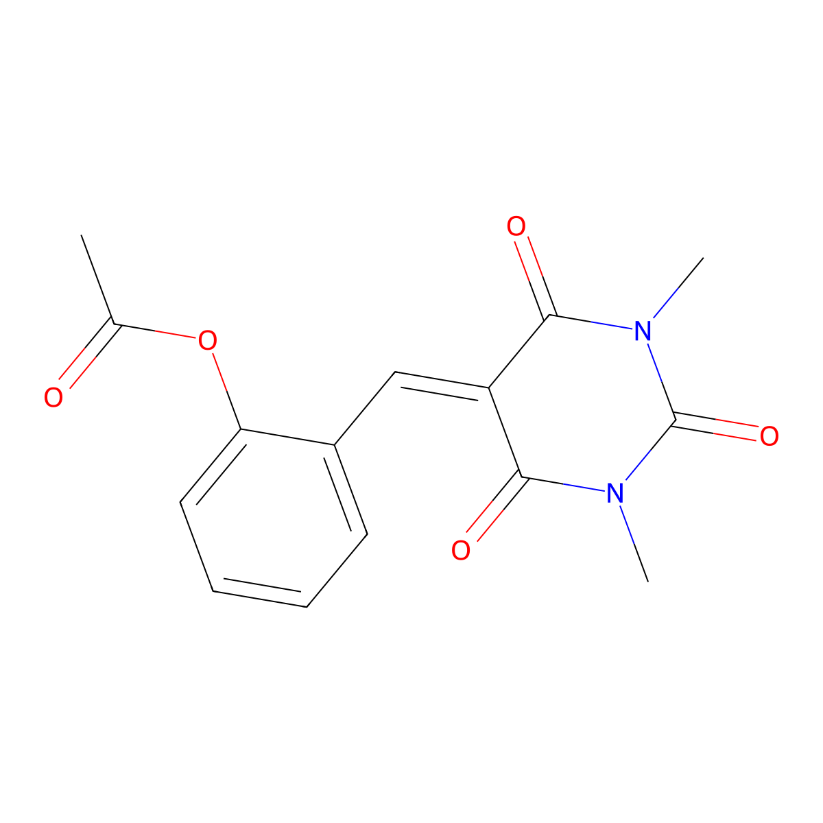 2-{[1,3-dimethyl-2,4,6-trioxotetrahydro-5(2H)-pyrimidinyliden]methyl}phenyl acetate molecular structure, CAS 110449-07-5