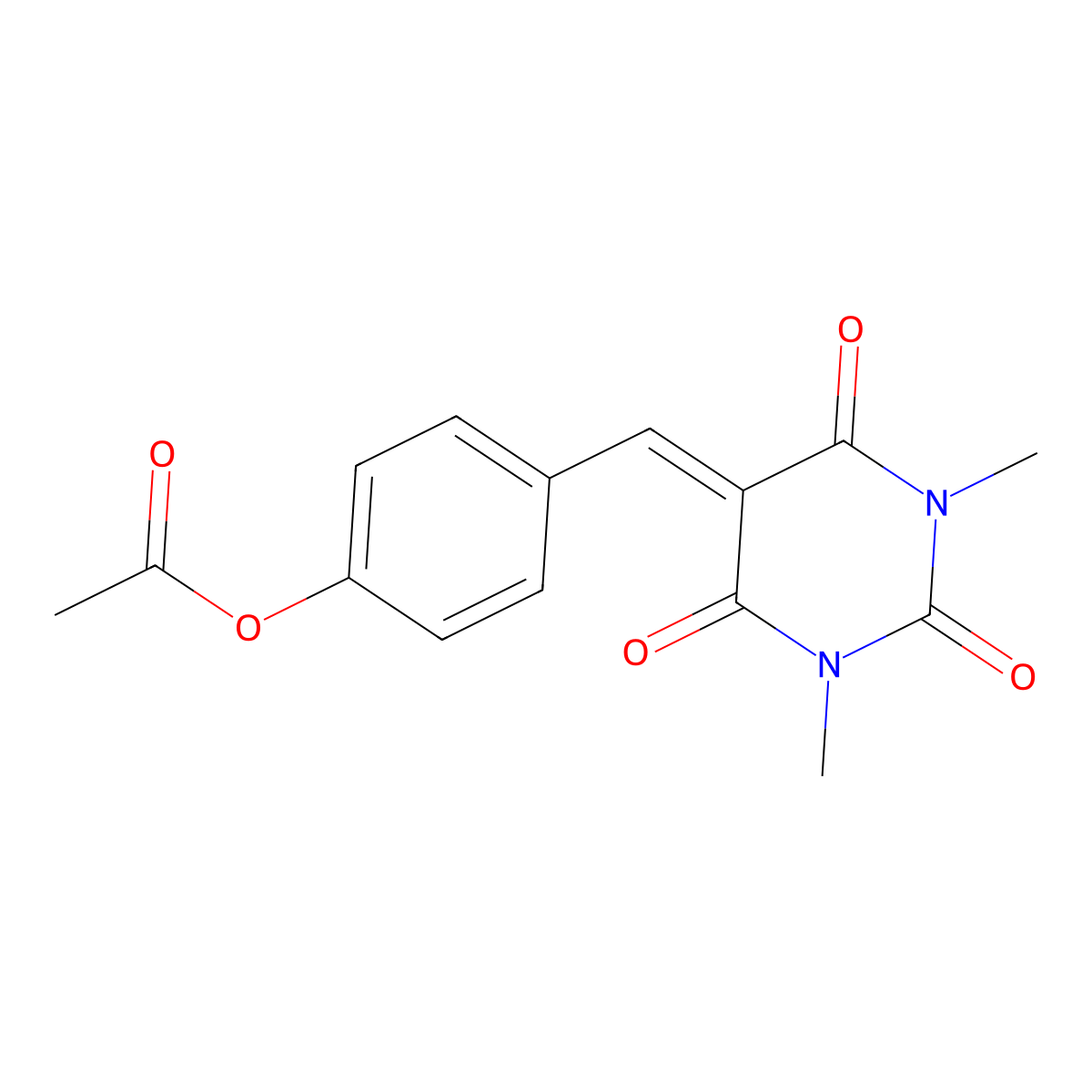 4-{[1,3-dimethyl-2,4,6-trioxotetrahydro-5(2H)-pyrimidinyliden]methyl}phenyl acetate molecular structure, CAS 110449-08-6