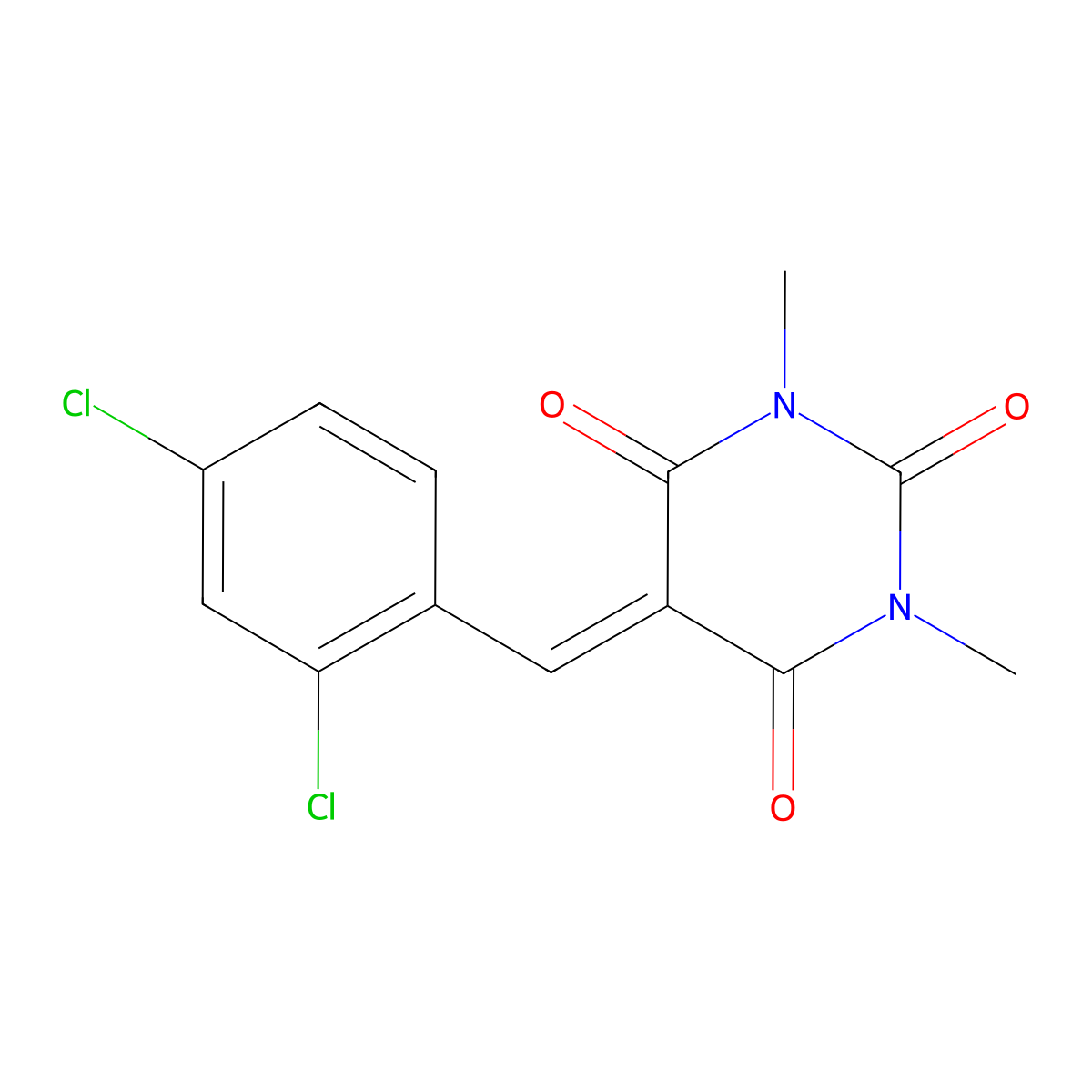 5-(2,4-Dichloro-benzylidene)-1,3-dimethyl-pyrimidine-2,4,6-trione molecular structure, CAS 110449-09-7