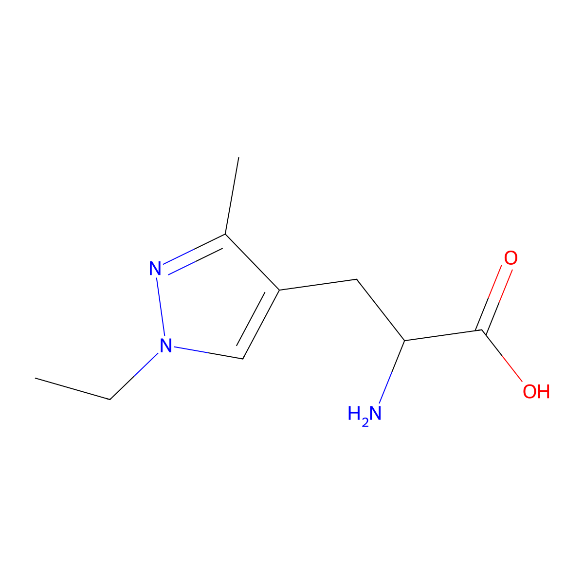 2-amino-3-(1-ethyl-3-methyl-1H-pyrazol-4-yl)propanoic acid molecular structure, CAS 1104624-49-8