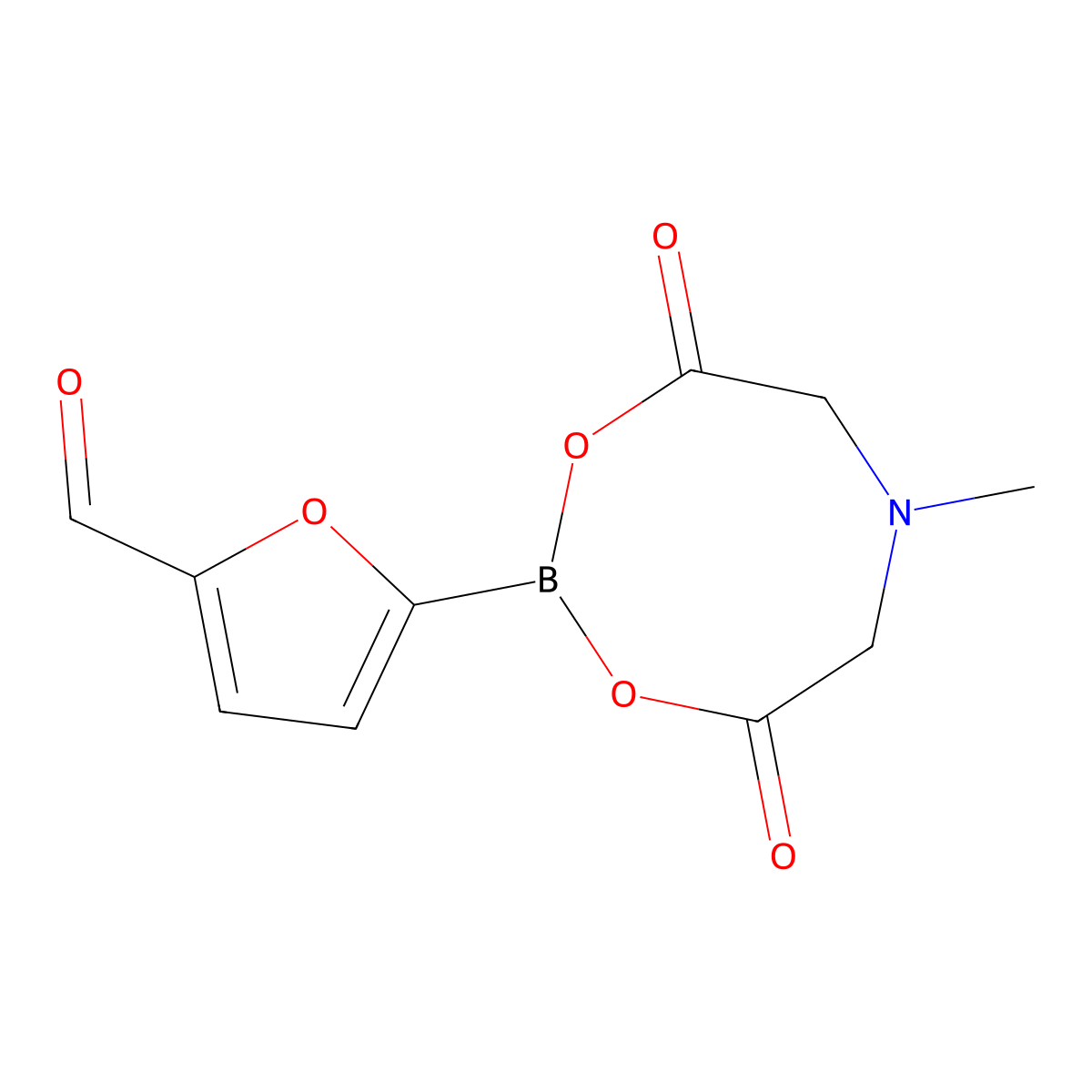 5-(6-Methyl-4,8-dioxo-1,3,6,2-dioxazaborocan-2-yl)furan-2-carbaldehyde molecular structure, CAS 1104637-03-7