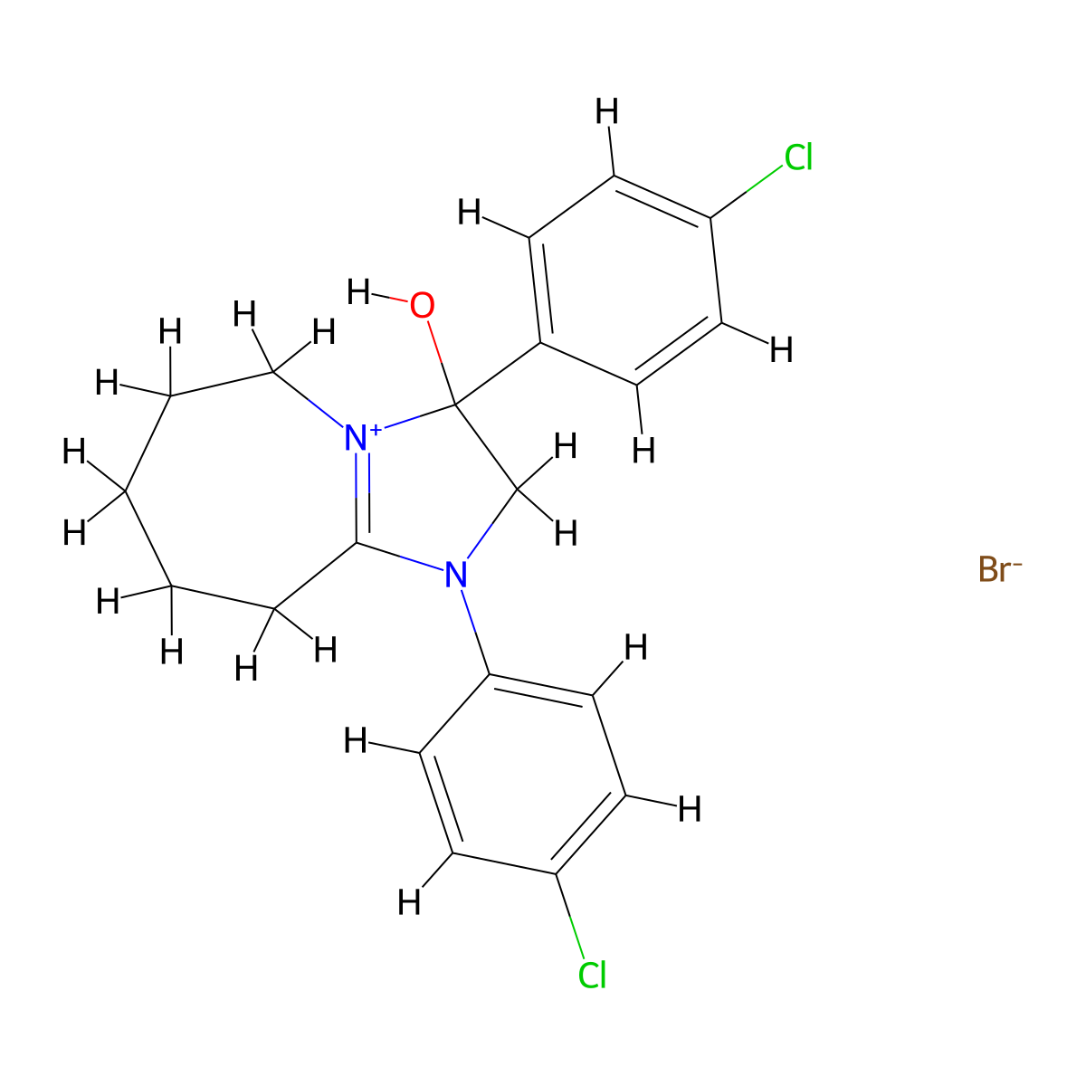 1,3-bis(4-chlorophenyl)-3-hydroxy-3,5,6,7,8,9-hexahydro-2H-imidazo[1,2-a]azepin-1-ium bromide molecular structure, CAS 1104733-59-6