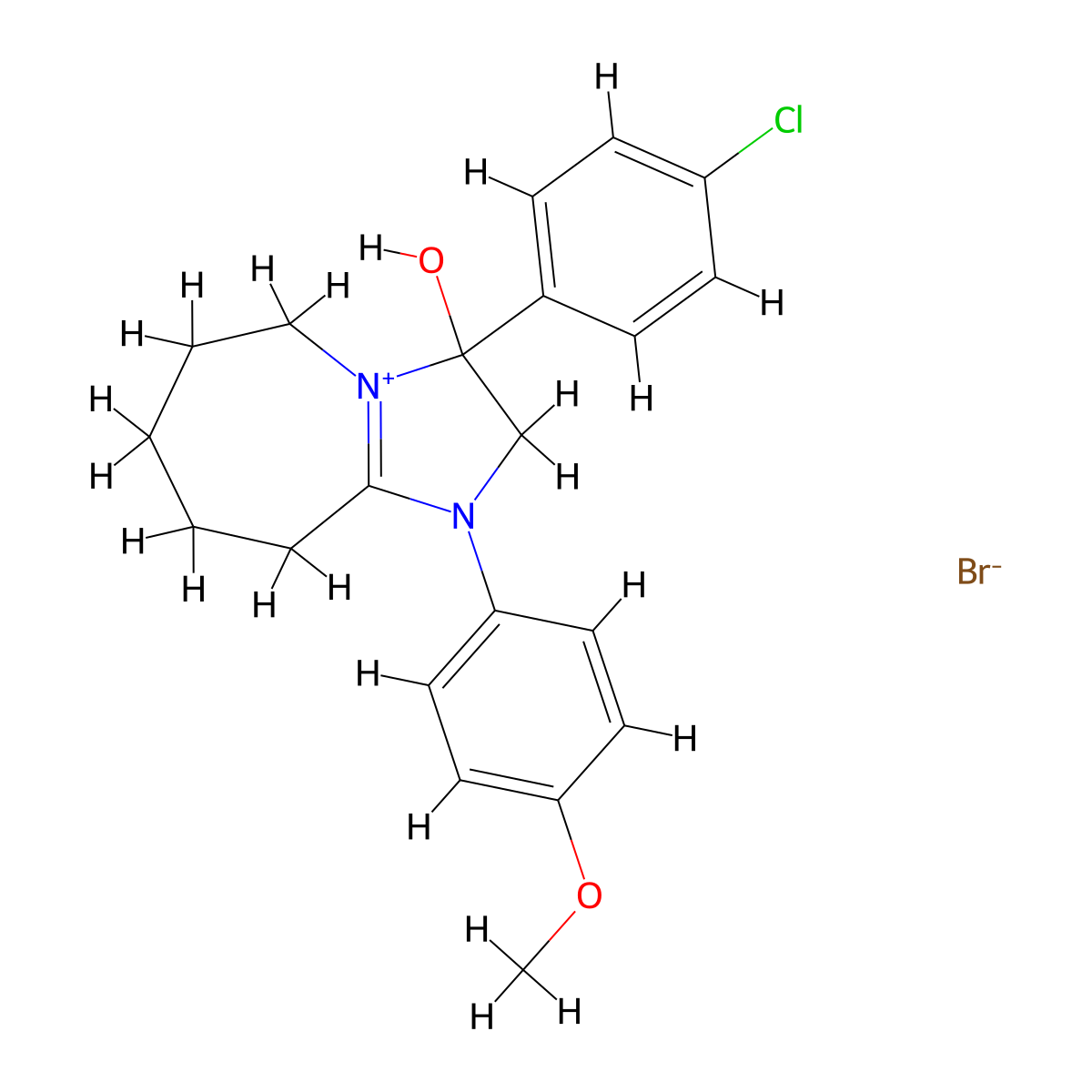 3-(4-chlorophenyl)-3-hydroxy-1-(4-methoxyphenyl)-3,5,6,7,8,9-hexahydro-2H-imidazo[1,2-a]azepin-1-ium bromide molecular structure, CAS 1104733-60-9