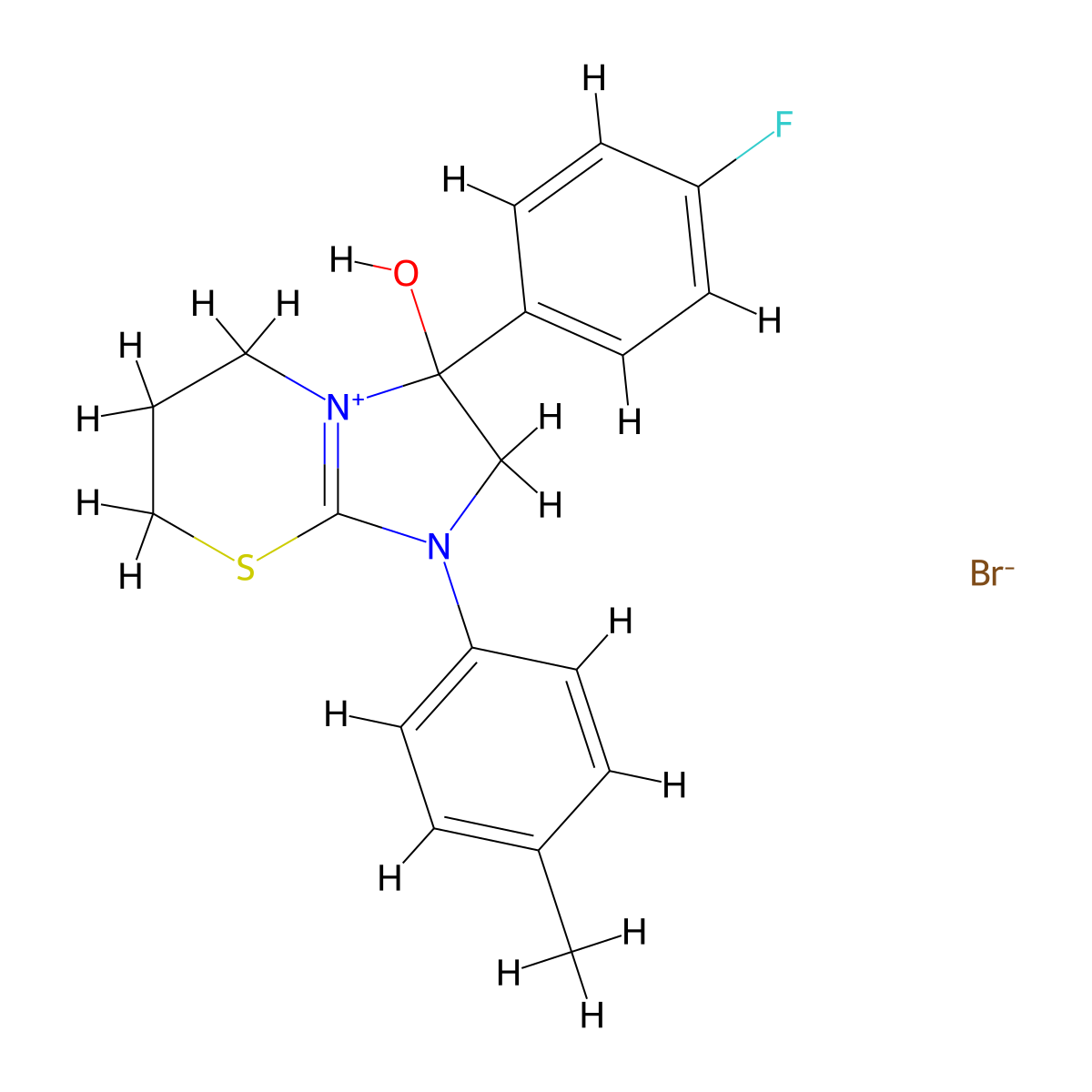 3-(4-fluorophenyl)-3-hydroxy-1-(p-tolyl)-3,5,6,7-tetrahydro-2H-imidazo[2,1-b][1,3]thiazin-1-ium bromide molecular structure, CAS 1104733-71-2