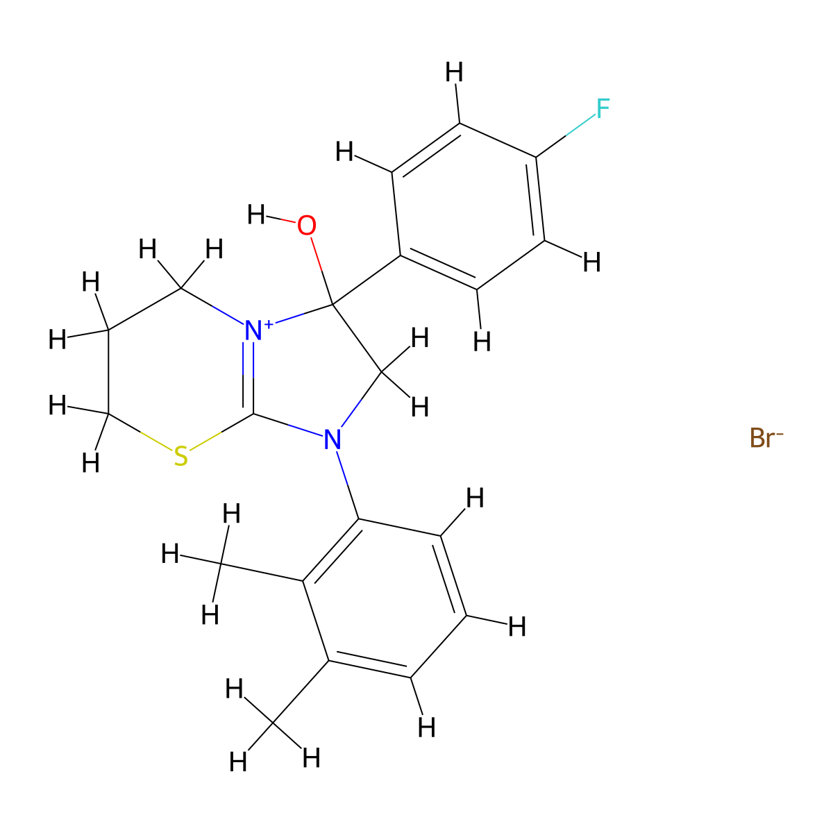 1-(2,3-dimethylphenyl)-3-(4-fluorophenyl)-3-hydroxy-3,5,6,7-tetrahydro-2H-imidazo[2,1-b][1,3]thiazin-1-ium bromide molecular structure, CAS 1104733-73-4