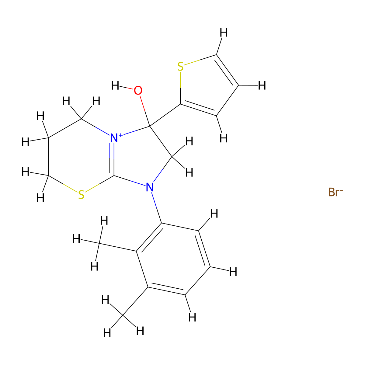 1-(2,3-dimethylphenyl)-3-hydroxy-3-(thiophen-2-yl)-3,5,6,7-tetrahydro-2H-imidazo[2,1-b][1,3]thiazin-1-ium bromide molecular structure, CAS 1104733-74-5