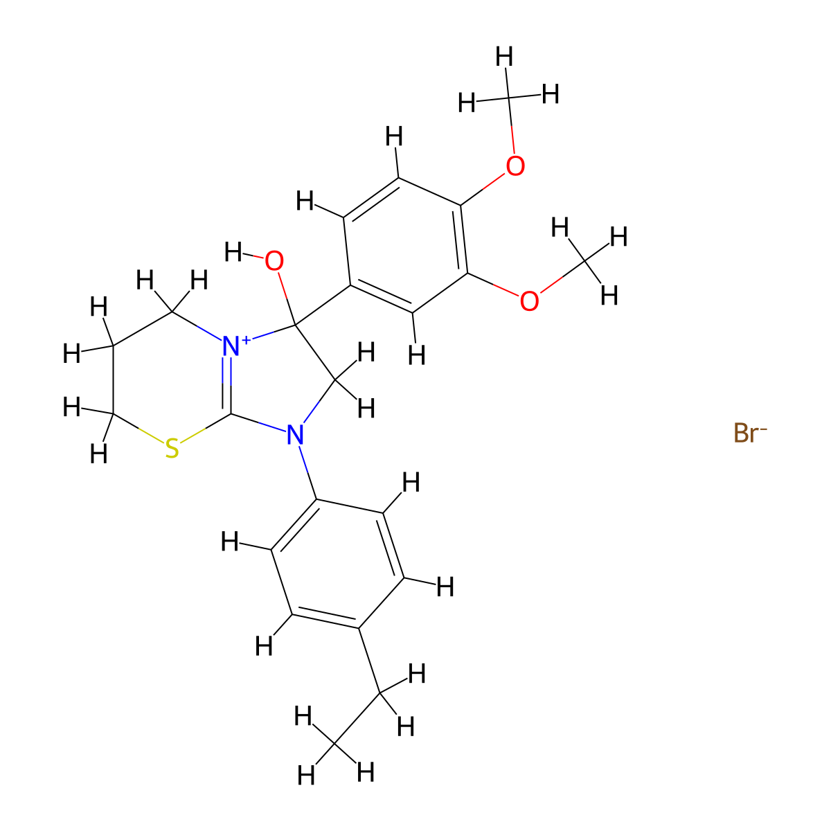 3-(3,4-dimethoxyphenyl)-1-(4-ethylphenyl)-3-hydroxy-3,5,6,7-tetrahydro-2H-imidazo[2,1-b][1,3]thiazin-1-ium bromide molecular structure, CAS 1104734-22-6