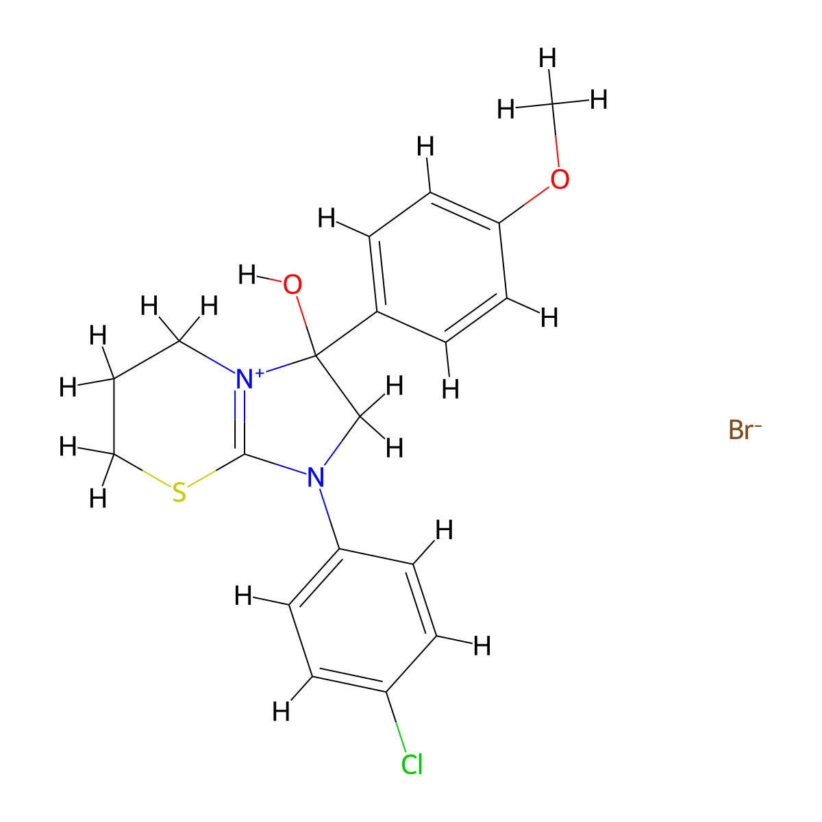 1-(4-chlorophenyl)-3-hydroxy-3-(4-methoxyphenyl)-3,5,6,7-tetrahydro-2H-imidazo[2,1-b][1,3]thiazin-1-ium bromide molecular structure, CAS 1104734-26-0