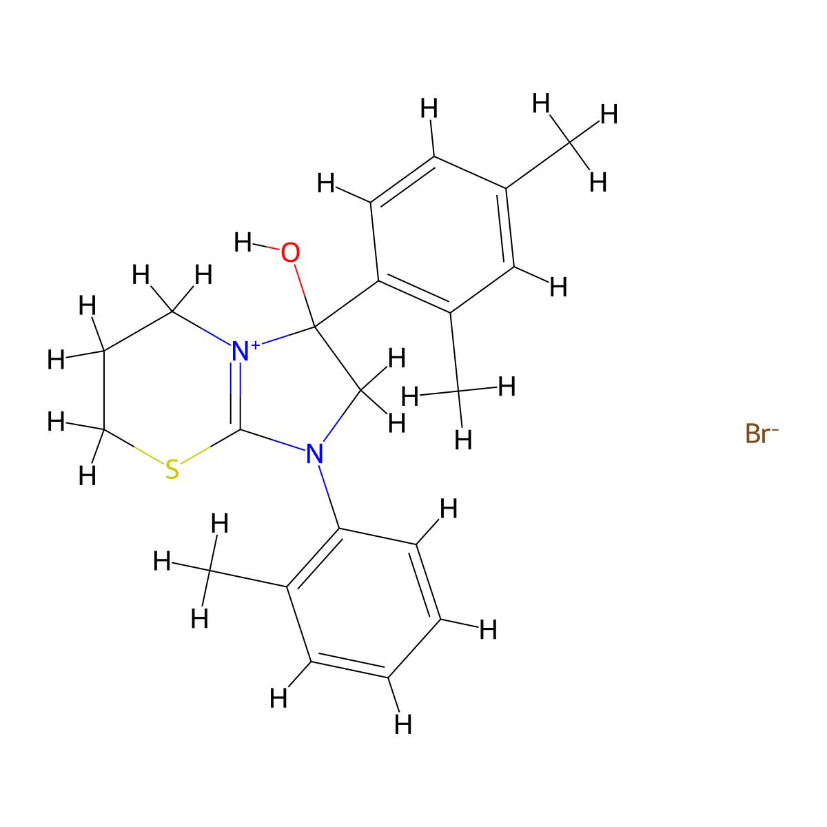 3-(2,4-dimethylphenyl)-3-hydroxy-1-(o-tolyl)-3,5,6,7-tetrahydro-2H-imidazo[2,1-b][1,3]thiazin-1-ium bromide molecular structure, CAS 1104734-39-5