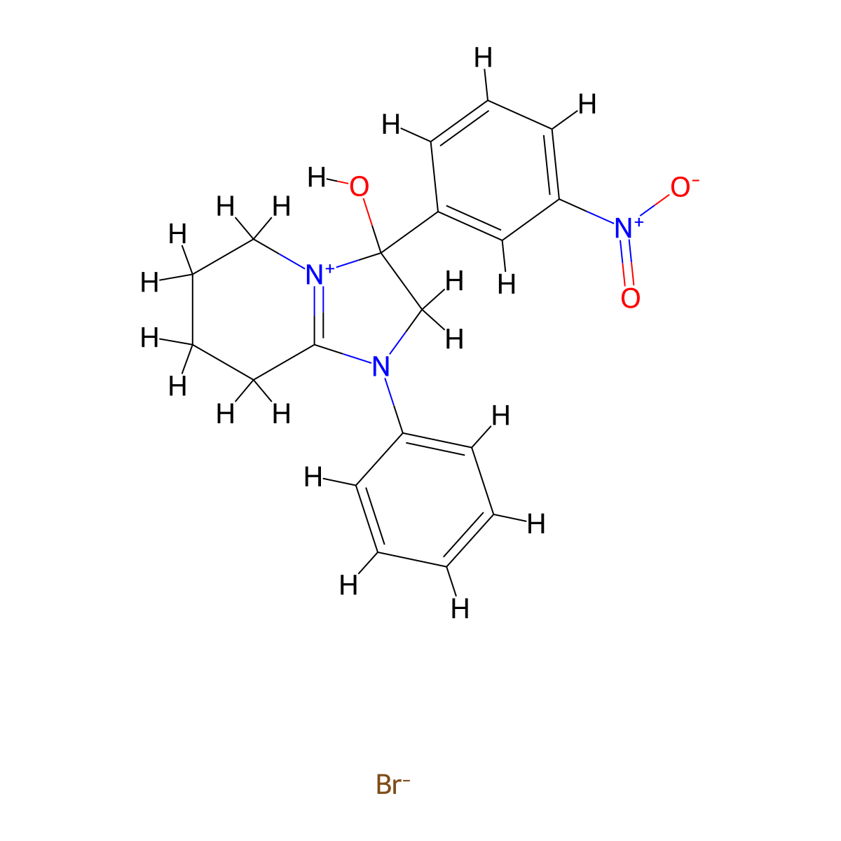 3-Hydroxy-3-(3-nitrophenyl)-1-phenyl-2,3,5,6,7,8-hexahydroimidazo[1,2-a]pyridin-1-ium bromide molecular structure, CAS 1104734-42-0