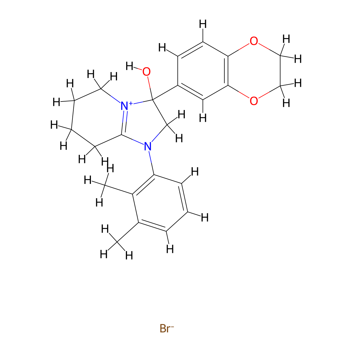 3-(2,3-Dihydrobenzo[b][1,4]dioxin-6-yl)-1-(2,3-dimethylphenyl)-3-hydroxy-2,3,5,6,7,8-hexahydroimidazo[1,2-a]pyridin-1-ium bromide molecular structure, CAS 1104738-00-2