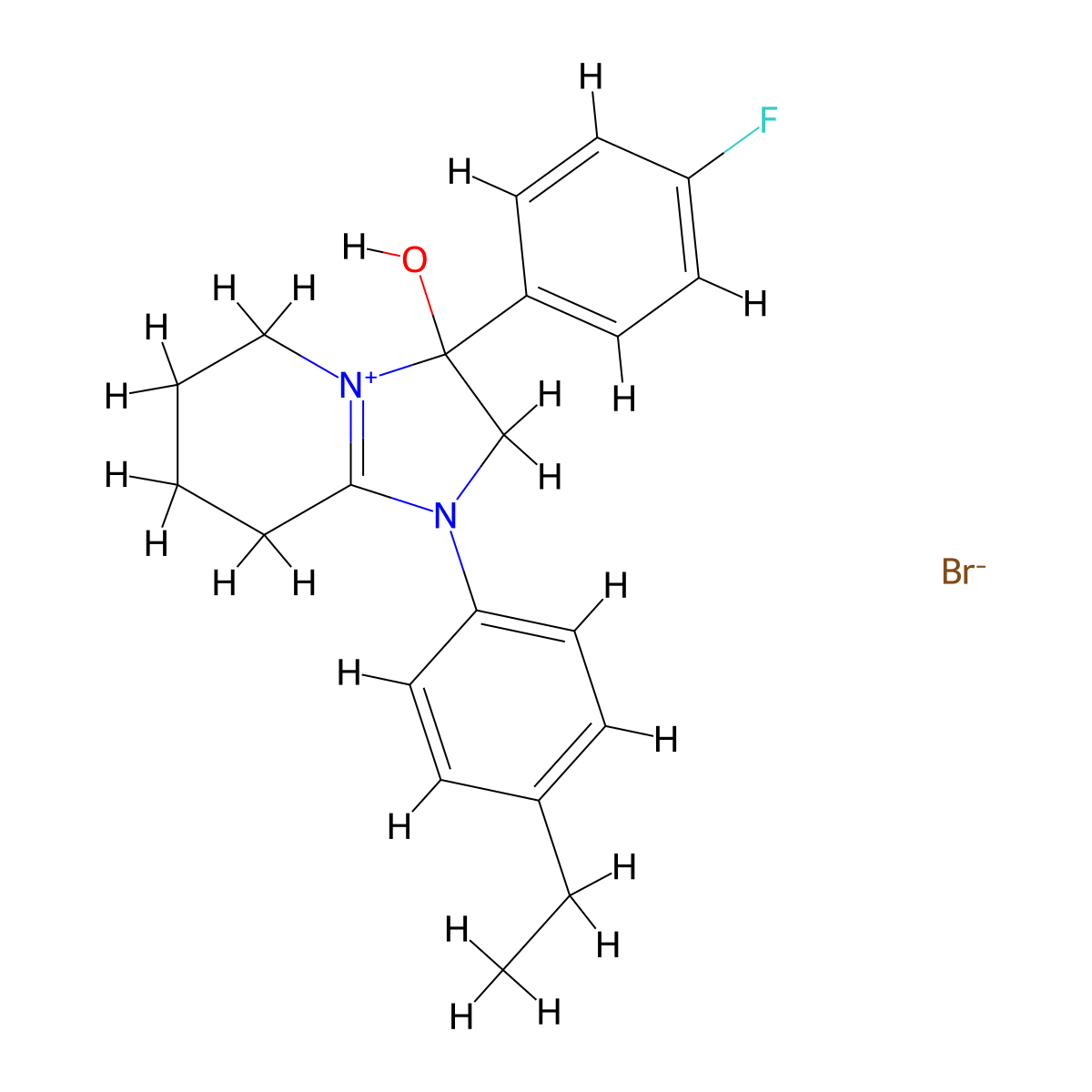 1-(4-Ethylphenyl)-3-(4-fluorophenyl)-3-hydroxy-2,3,5,6,7,8-hexahydroimidazo[1,2-a]pyridin-1-ium bromide molecular structure, CAS 1104738-02-4