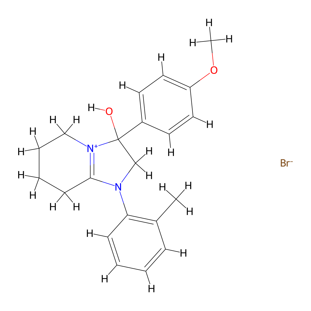 3-Hydroxy-3-(4-methoxyphenyl)-1-(o-tolyl)-2,3,5,6,7,8-hexahydroimidazo[1,2-a]pyridin-1-ium bromide molecular structure, CAS 1104738-05-7