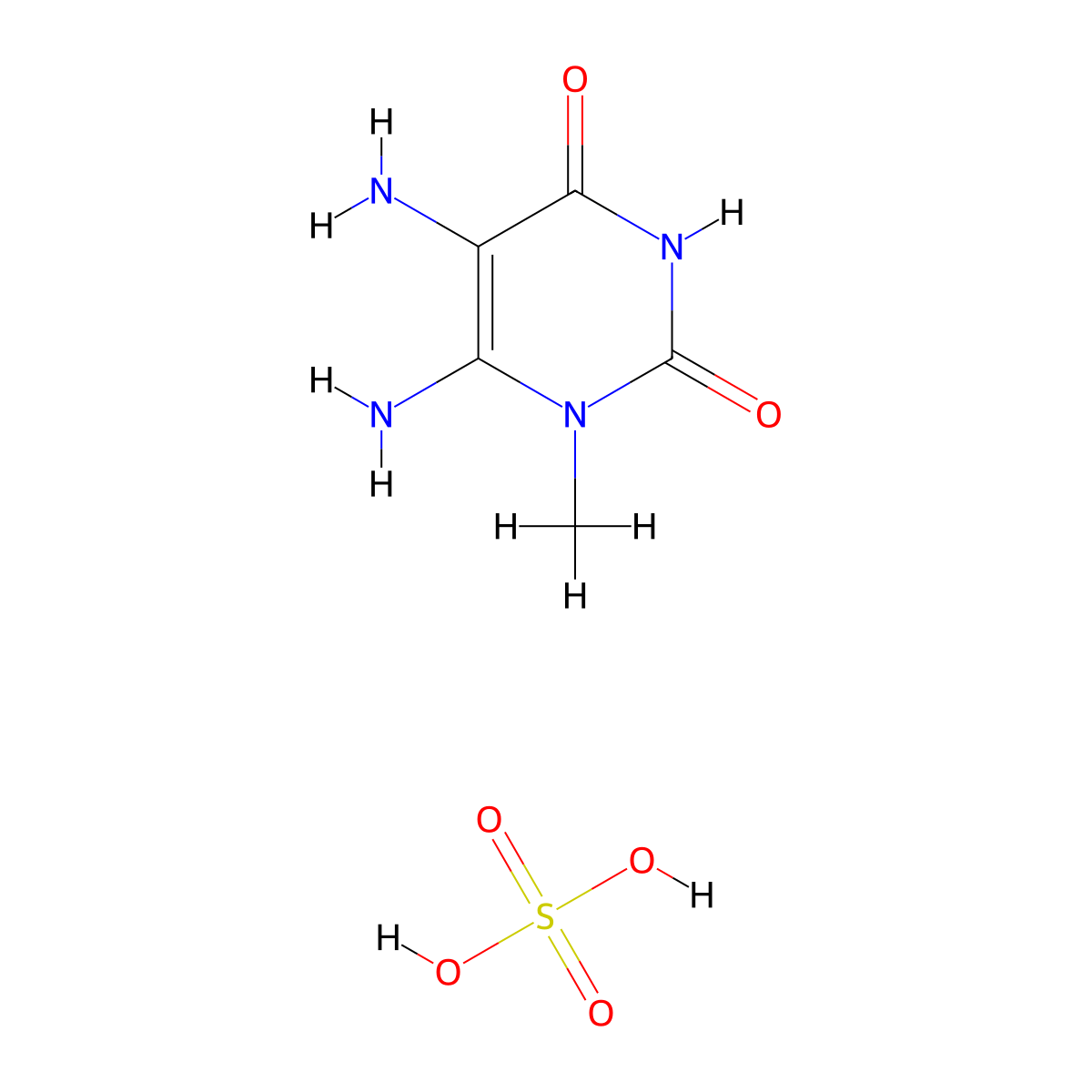 5,6-Diamino-1-methyl-1,2,3,4-tetrahydropyrimidine-2,4-dione, sulfuric acid molecular structure, CAS 110475-23-5