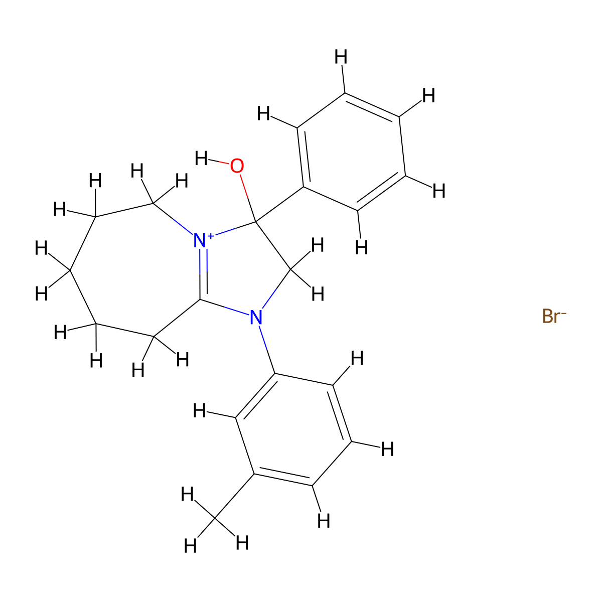 3-hydroxy-3-phenyl-1-(m-tolyl)-3,5,6,7,8,9-hexahydro-2H-imidazo[1,2-a]azepin-1-ium bromide molecular structure, CAS 1104771-06-3