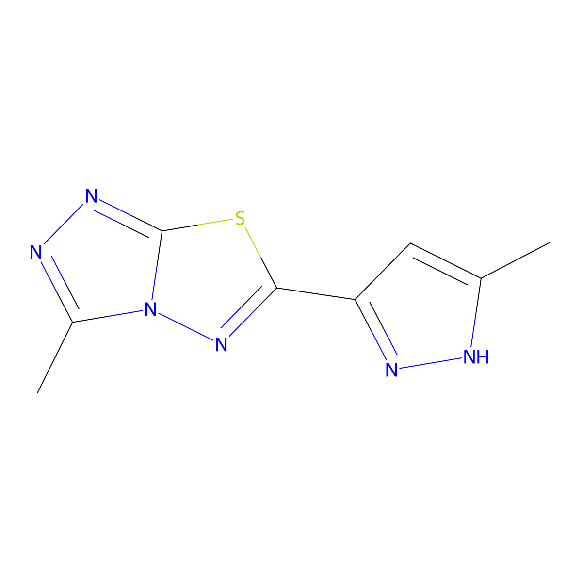 3-methyl-6-(5-methyl-1H-pyrazol-3-yl)-[1,2,4]triazolo[3,4-b][1,3,4]thiadiazole molecular structure, CAS 1104808-38-9