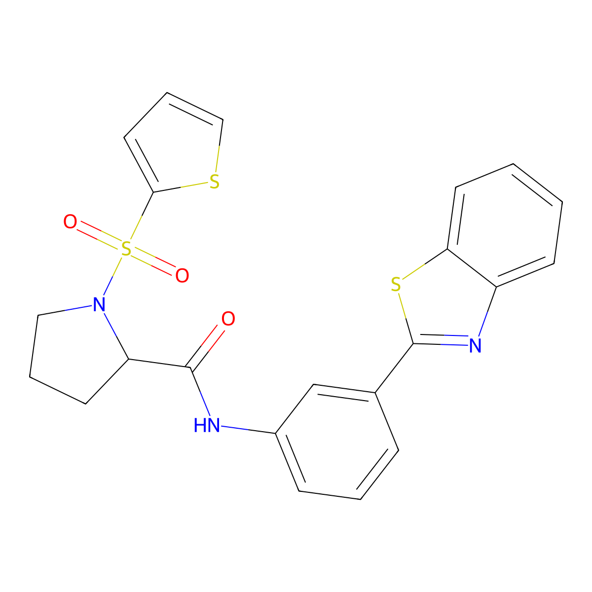 N-(3-(benzo[d]thiazol-2-yl)phenyl)-1-(thiophen-2-ylsulfonyl)pyrrolidine-2-carboxamide molecular structure, CAS 1104821-82-0