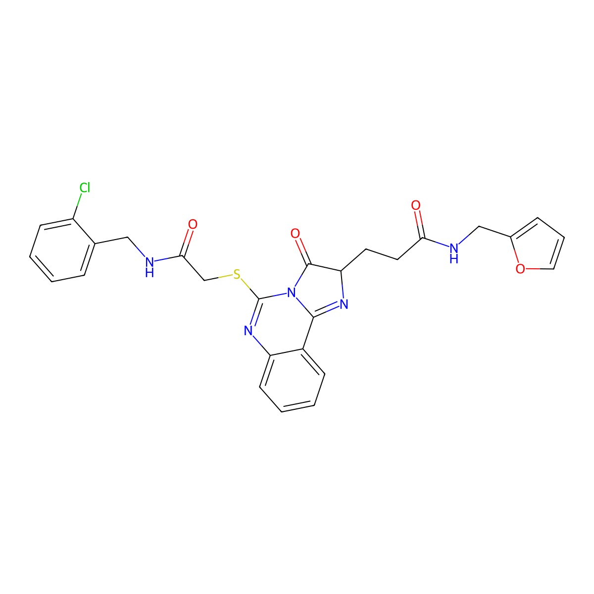 3-{5-[({[(2-chlorophenyl)methyl]carbamoyl}methyl)sulfanyl]-3-oxo-2H,3H-imidazo[1,2-c]quinazolin-2-yl}-N-[(furan-2-yl)methyl]propanamide molecular structure, CAS 1104841-85-1