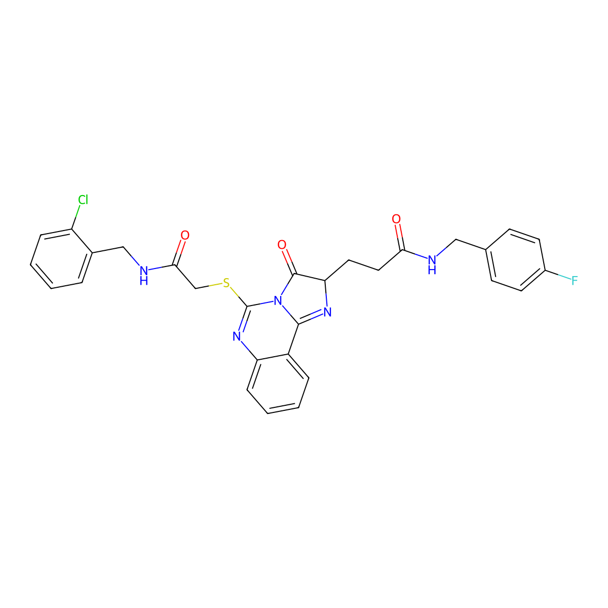 3-{5-[({[(2-chlorophenyl)methyl]carbamoyl}methyl)sulfanyl]-3-oxo-2H,3H-imidazo[1,2-c]quinazolin-2-yl}-N-[(4-fluorophenyl)methyl]propanamide molecular structure, CAS 1104843-60-8