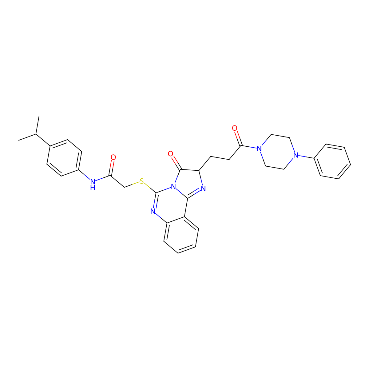 2-({3-oxo-2-[3-oxo-3-(4-phenylpiperazin-1-yl)propyl]-2H,3H-imidazo[1,2-c]quinazolin-5-yl}sulfanyl)-N-[4-(propan-2-yl)phenyl]acetamide molecular structure, CAS 1104845-74-0