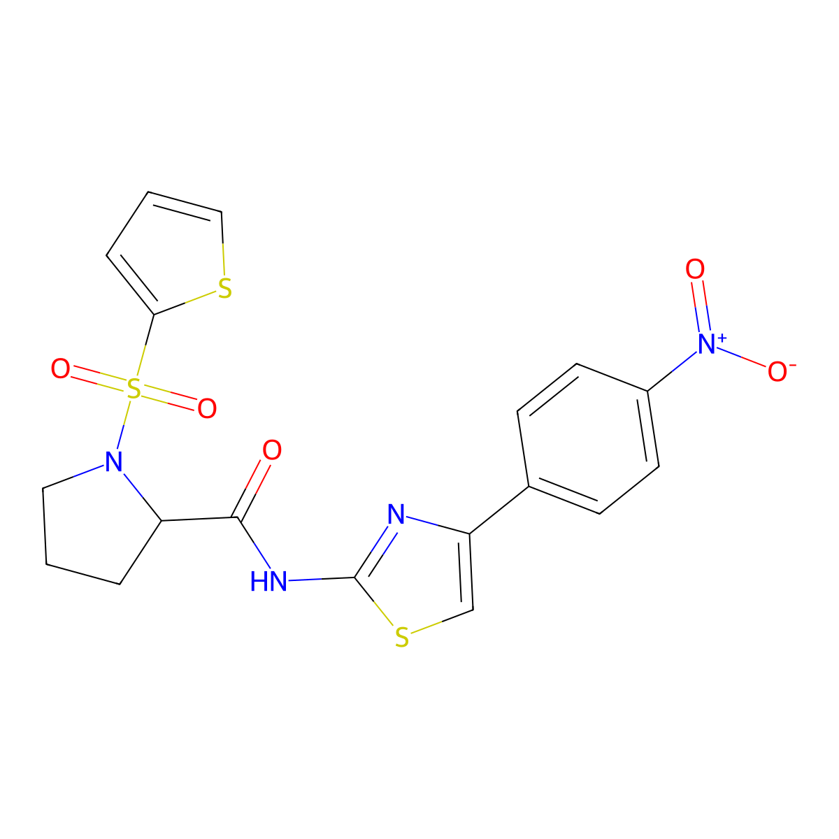 N-(4-(4-nitrophenyl)thiazol-2-yl)-1-(thiophen-2-ylsulfonyl)pyrrolidine-2-carboxamide molecular structure, CAS 1104858-39-0