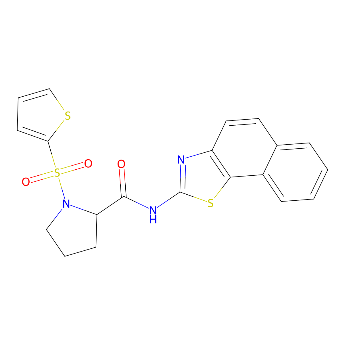N-(naphtho[2,1-d]thiazol-2-yl)-1-(thiophen-2-ylsulfonyl)pyrrolidine-2-carboxamide molecular structure, CAS 1104906-84-4