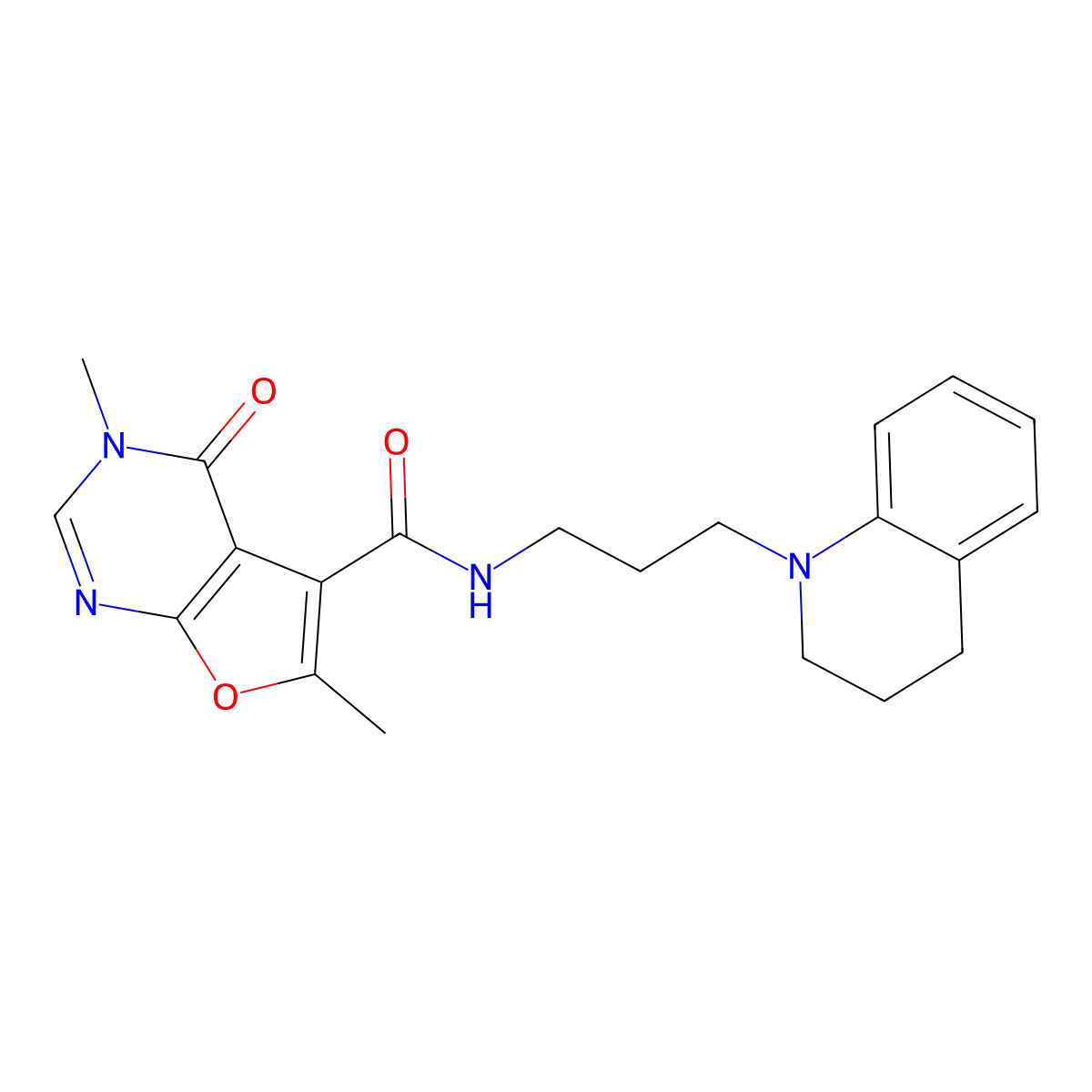 N-(3-(3,4-dihydroquinolin-1(2H)-yl)propyl)-3,6-dimethyl-4-oxo-3,4-dihydrofuro[2,3-d]pyrimidine-5-carboxamide molecular structure, CAS 1104922-16-8