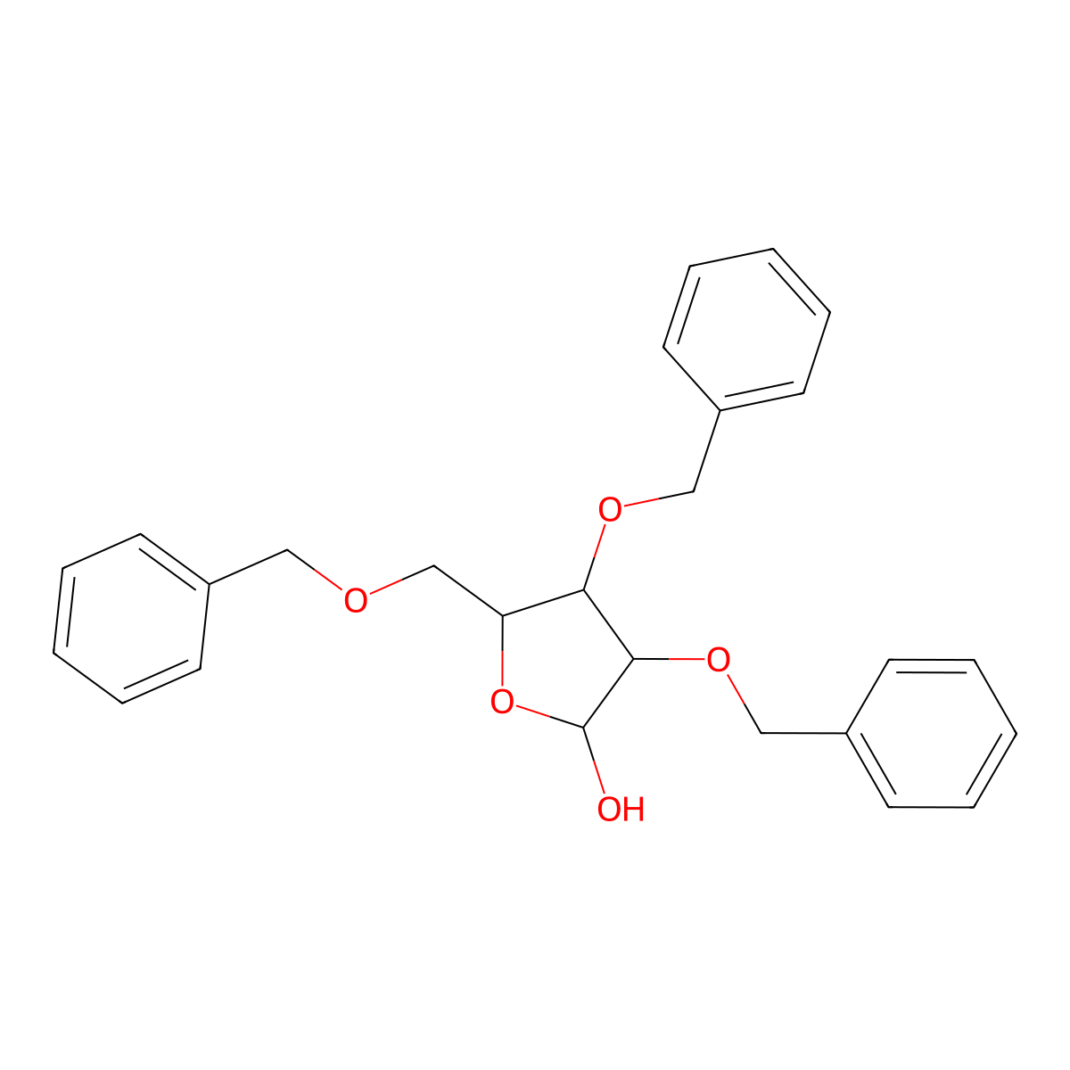 2,3,5-Tri-O-benzyl-beta-D-xylofuranose molecular structure, CAS 1105054-66-7