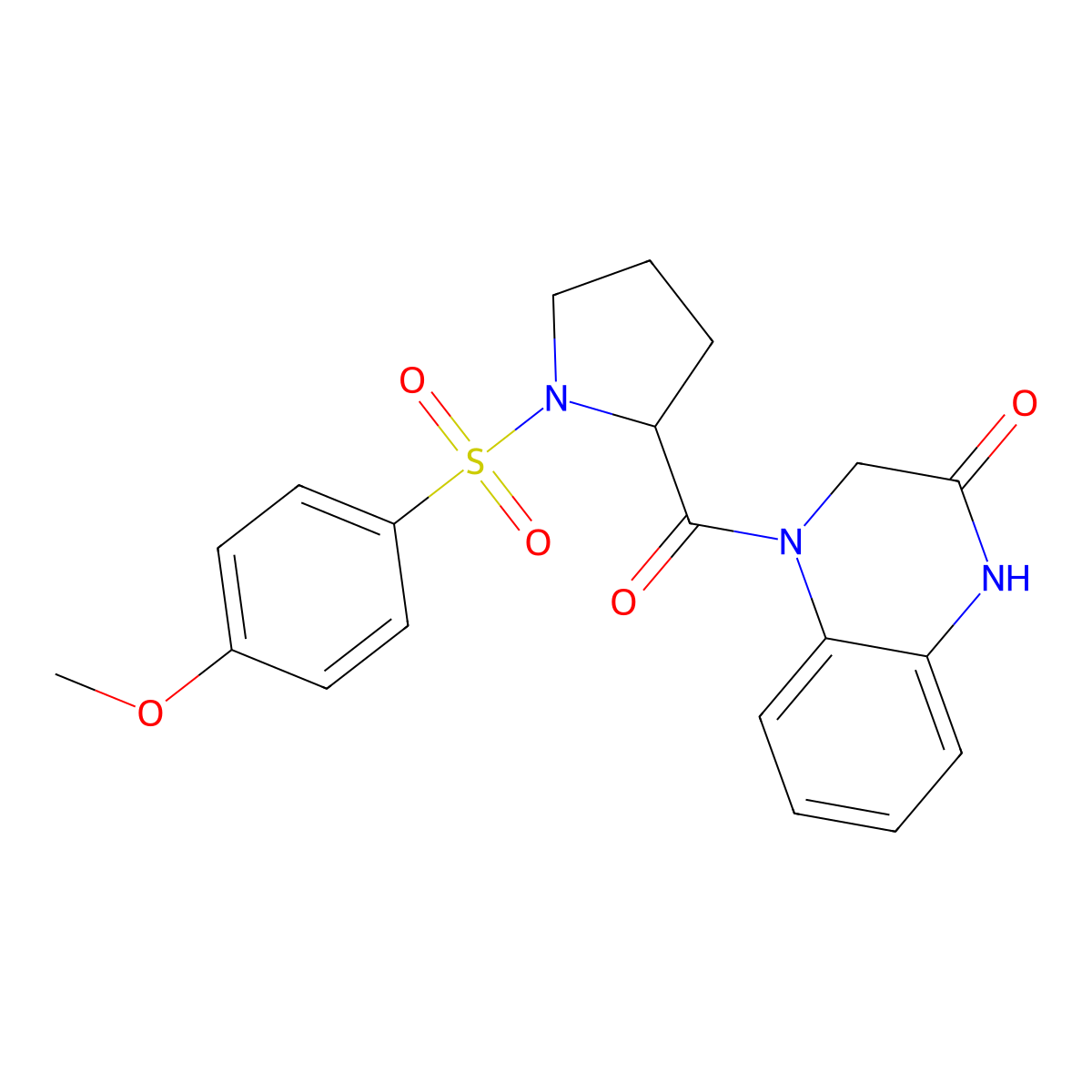 4-(1-((4-methoxyphenyl)sulfonyl)pyrrolidine-2-carbonyl)-3,4-dihydroquinoxalin-2(1H)-one molecular structure, CAS 1105056-58-3
