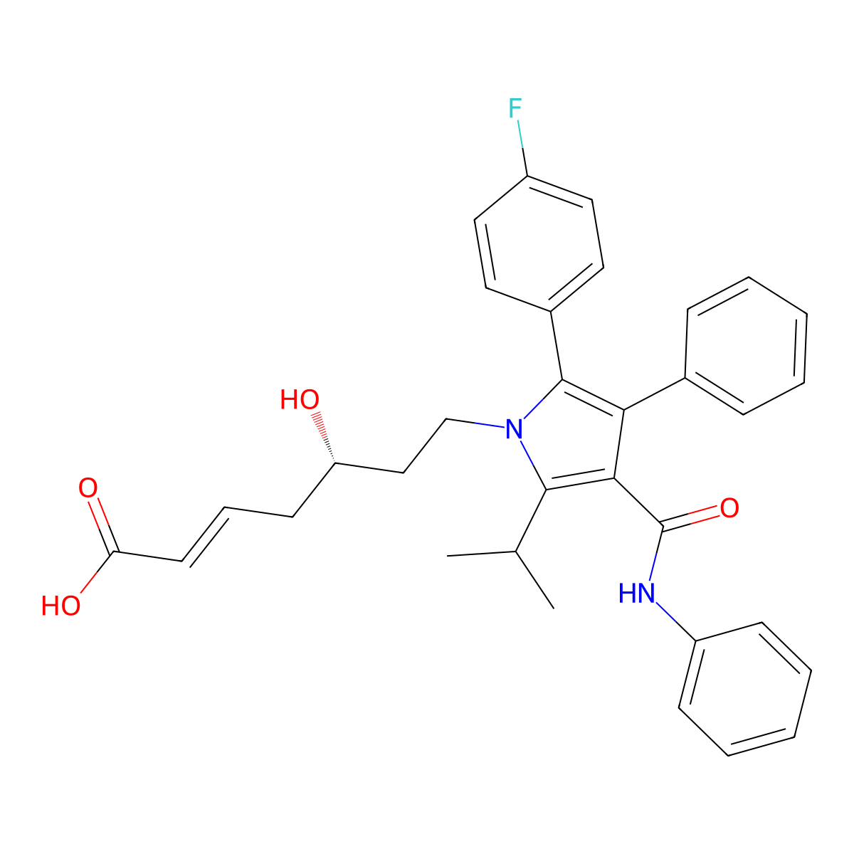 (2E,5S)-7-(2-(4-Fluorophenyl)-5-(1-methylethyl)-3-phenyl-4-((phenylamino)carbonyl)-1H-pyrrol-1-yl)-5-hydroxy-2-heptenoic acid molecular structure, CAS 1105067-93-3