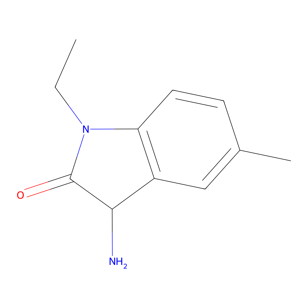 3-amino-1-ethyl-5-methyl-2,3-dihydro-1H-indol-2-one molecular structure, CAS 1105068-72-1