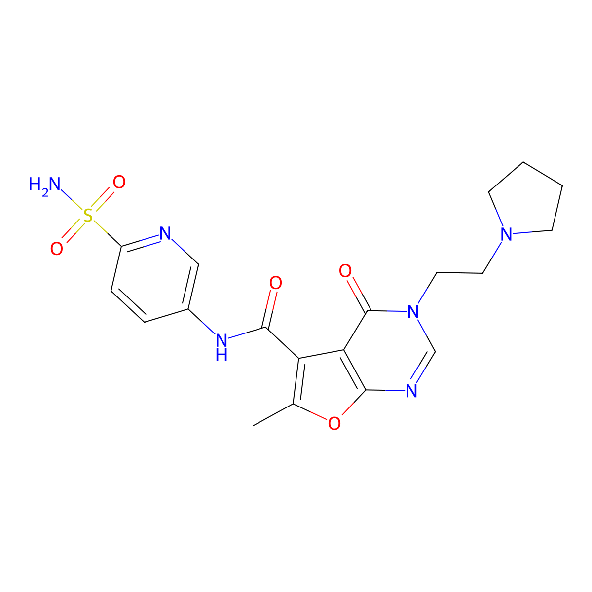 6-methyl-4-oxo-3-(2-pyrrolidin-1-ylethyl)-N-(6-sulfamoyl-3-pyridinyl)furo[2,3-d]pyrimidine-5-carboxamide molecular structure, CAS 1105110-83-5