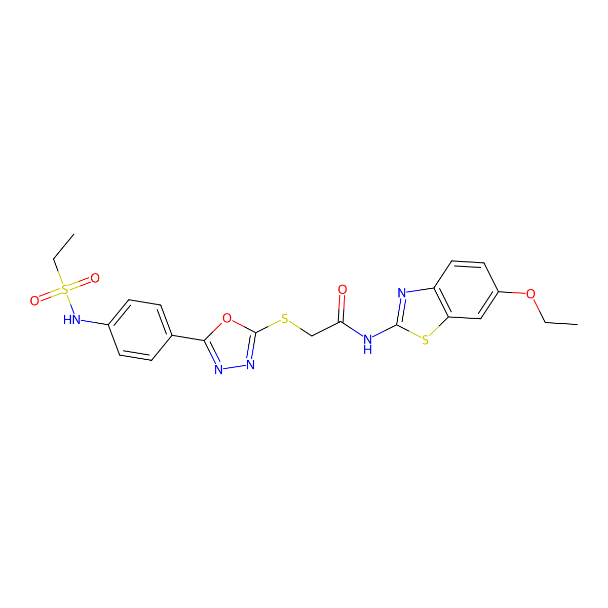N-(6-Ethoxy-2-benzothiazolyl)-2-[[5-[4-[(ethylsulfonyl)amino]phenyl]-1,3,4-oxadiazol-2-yl]thio]acetamide molecular structure, CAS 1105188-24-6