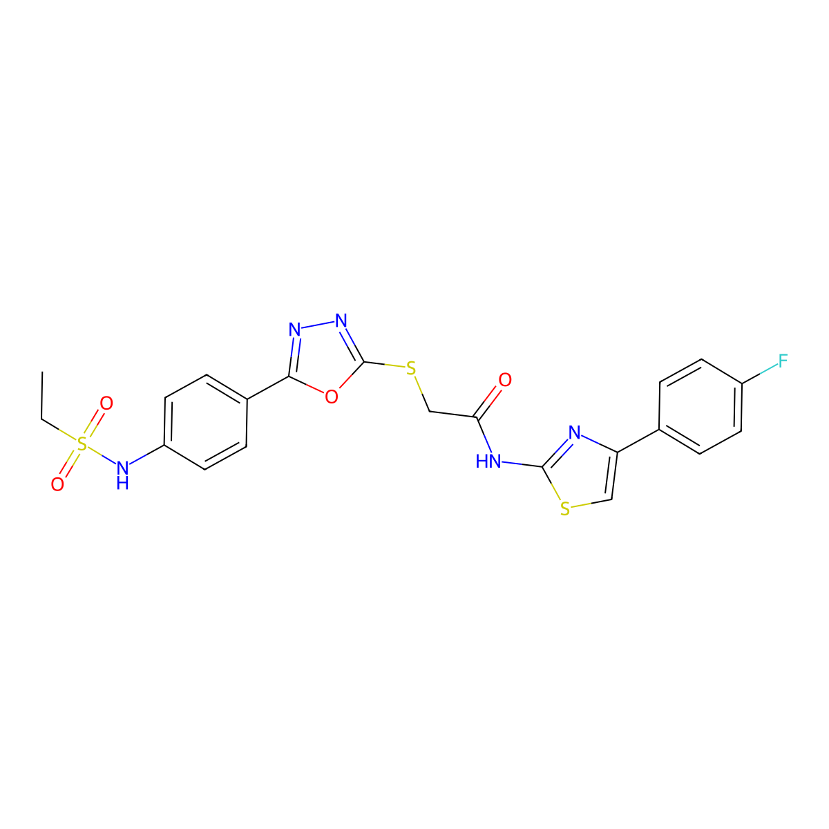 2-[[5-[4-[(Ethylsulfonyl)amino]phenyl]-1,3,4-oxadiazol-2-yl]thio]-N-[4-(4-fluorophenyl)-2-thiazolyl]acetamide molecular structure, CAS 1105188-27-9