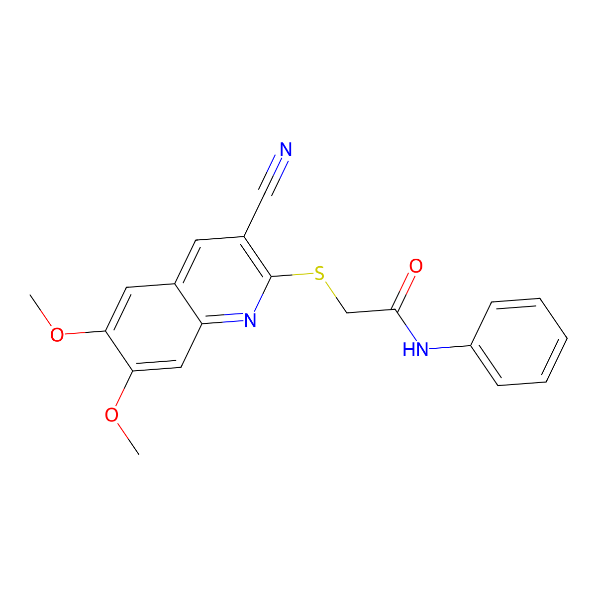 2-[(3-Cyano-6,7-dimethoxy-2-quinolinyl)thio]-N-phenylacetamide molecular structure, CAS 1105188-43-9
