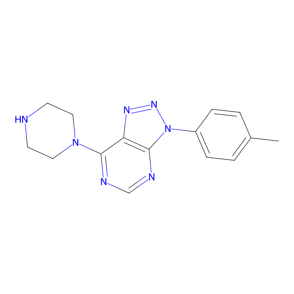 1-[3-(4-methylphenyl)-3H-[1,2,3]triazolo[4,5-d]pyrimidin-7-yl]piperazine molecular structure, CAS 1105188-57-5