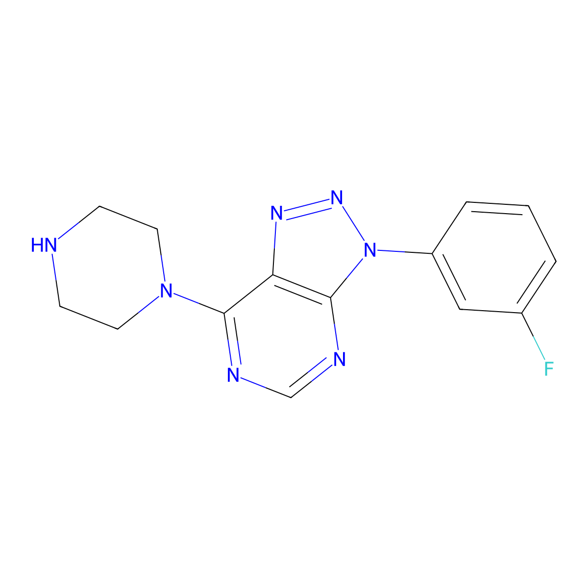 1-[3-(3-fluorophenyl)-3H-[1,2,3]triazolo[4,5-d]pyrimidin-7-yl]piperazine molecular structure, CAS 1105188-64-4