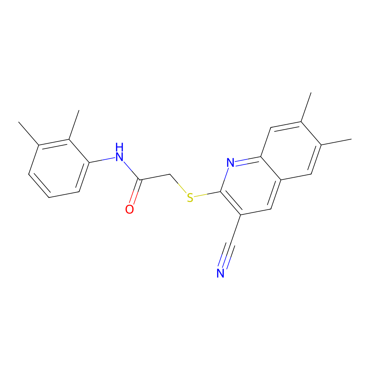 2-[(3-Cyano-6,7-dimethyl-2-quinolinyl)thio]-N-(2,3-dimethylphenyl)acetamide molecular structure, CAS 1105188-82-6