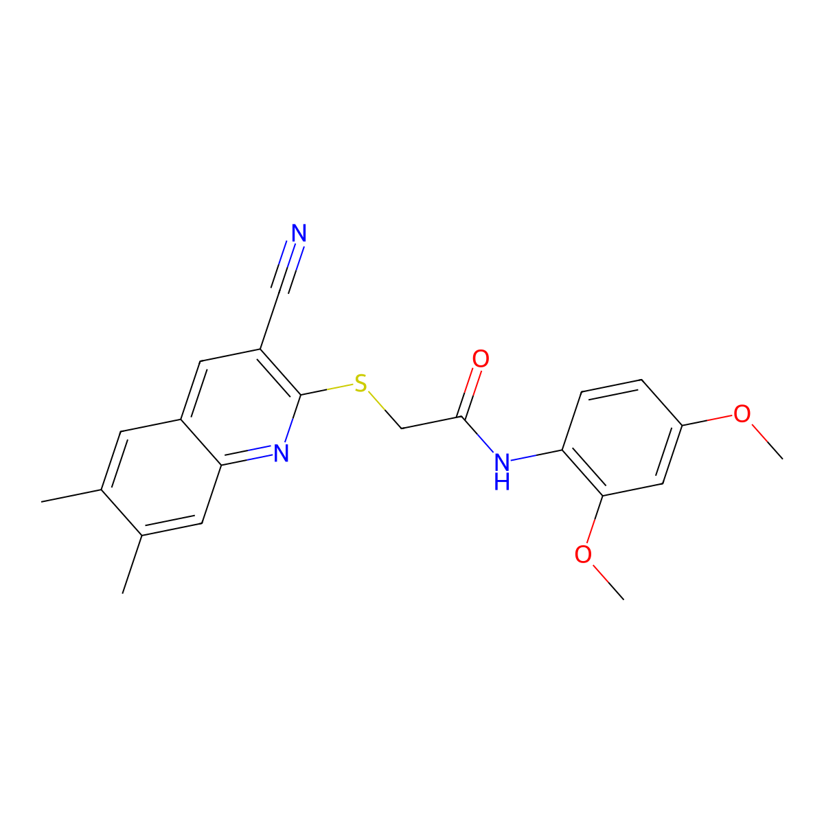 2-[(3-Cyano-6,7-dimethyl-2-quinolinyl)thio]-N-(2,4-dimethoxyphenyl)acetamide molecular structure, CAS 1105189-04-5