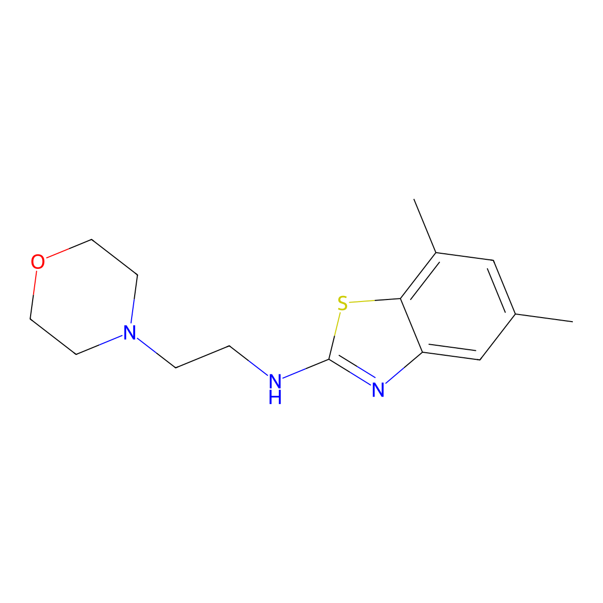 5,7-dimethyl-N-(2-morpholin-4-ylethyl)-1,3-benzothiazol-2-amine molecular structure, CAS 1105189-35-2