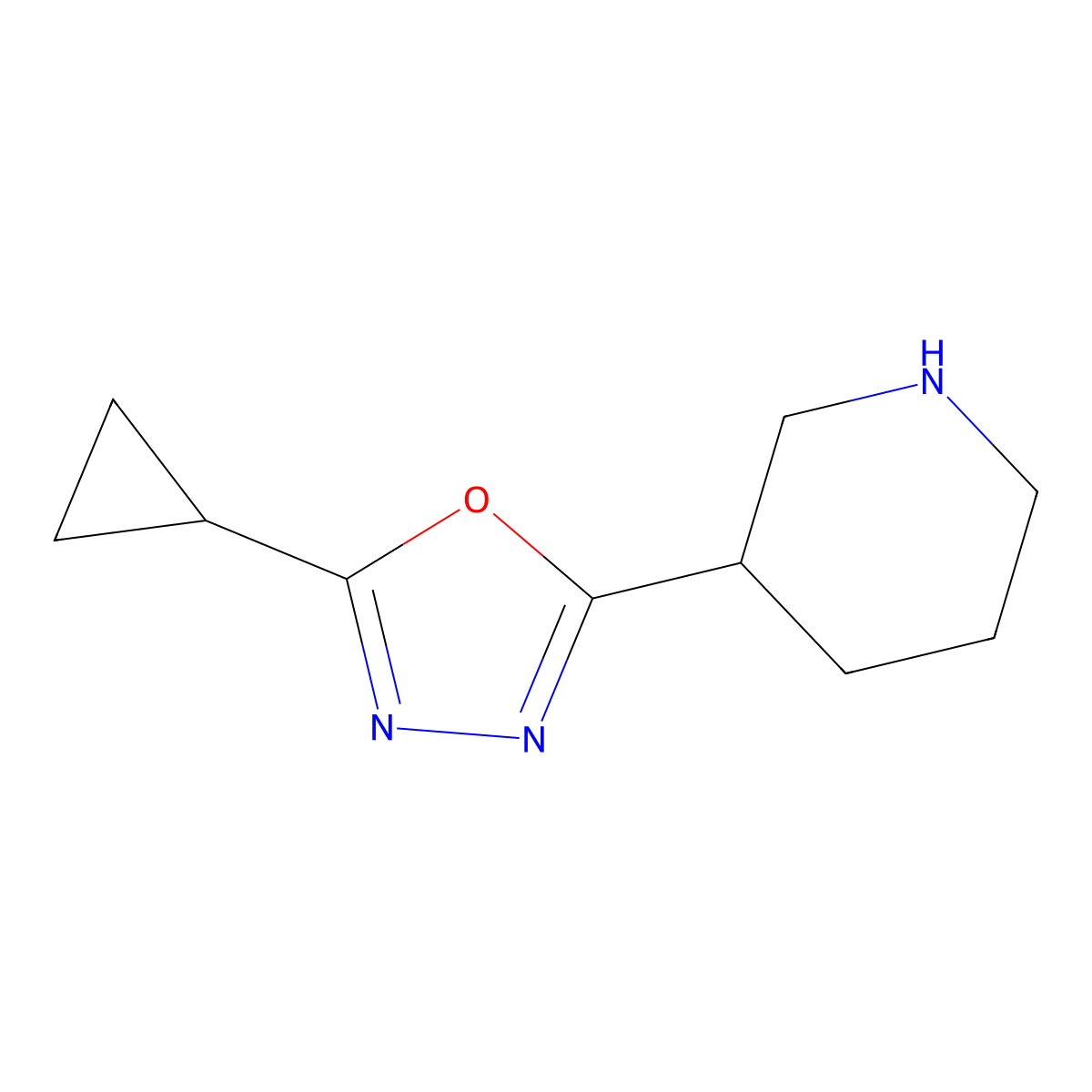 3-(5-Cyclopropyl-1,3,4-oxadiazol-2-yl)piperidine molecular structure, CAS 1105189-71-6