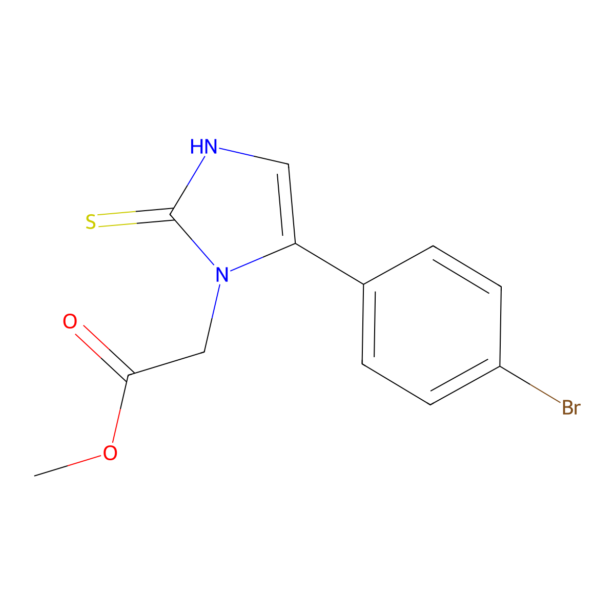 methyl [5-(4-bromophenyl)-2-mercapto-1H-imidazol-1-yl]acetate molecular structure, CAS 1105189-73-8