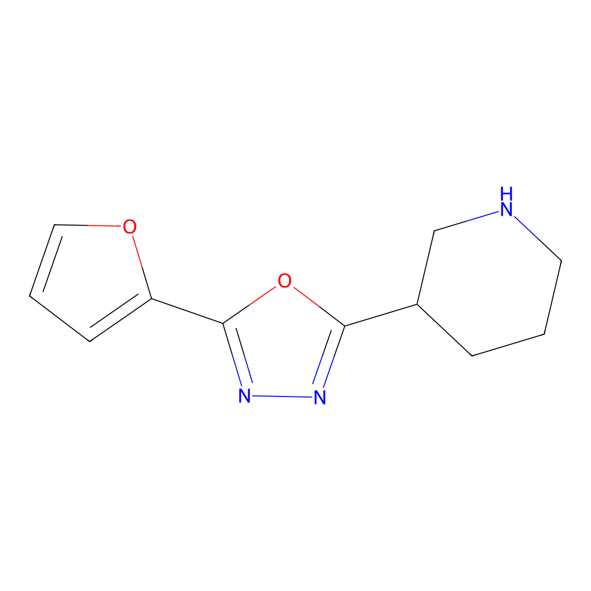 2-(Furan-2-yl)-5-(piperidin-3-yl)-1,3,4-oxadiazole molecular structure, CAS 1105189-75-0